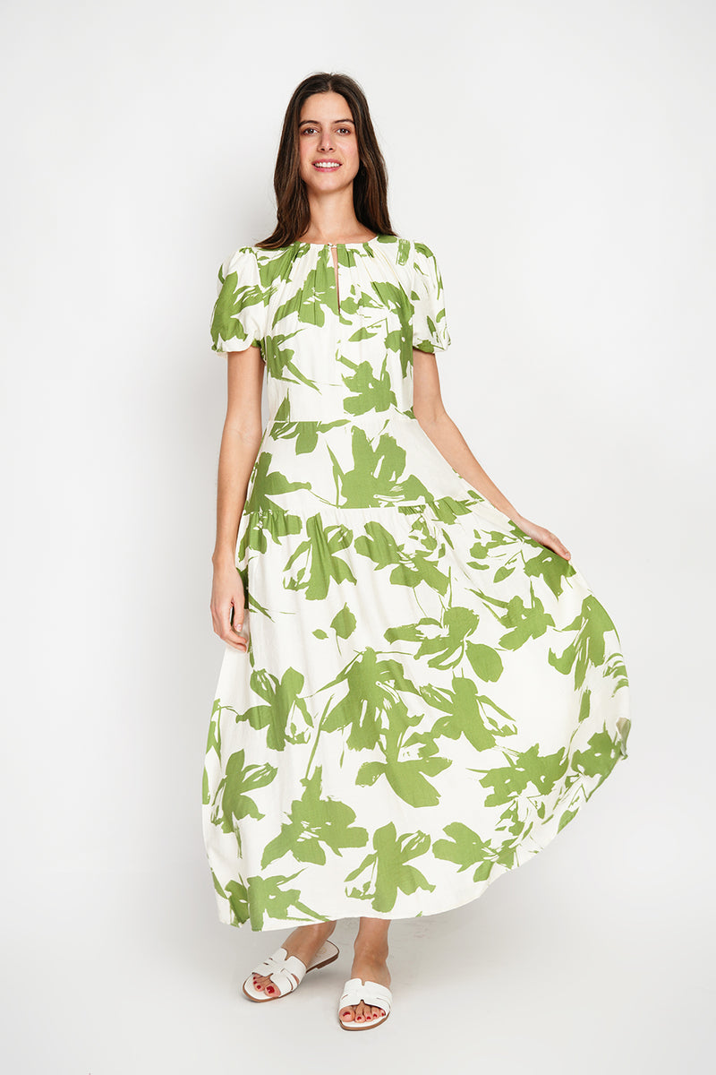 Floral print maxi dress with 3/4 sleeves