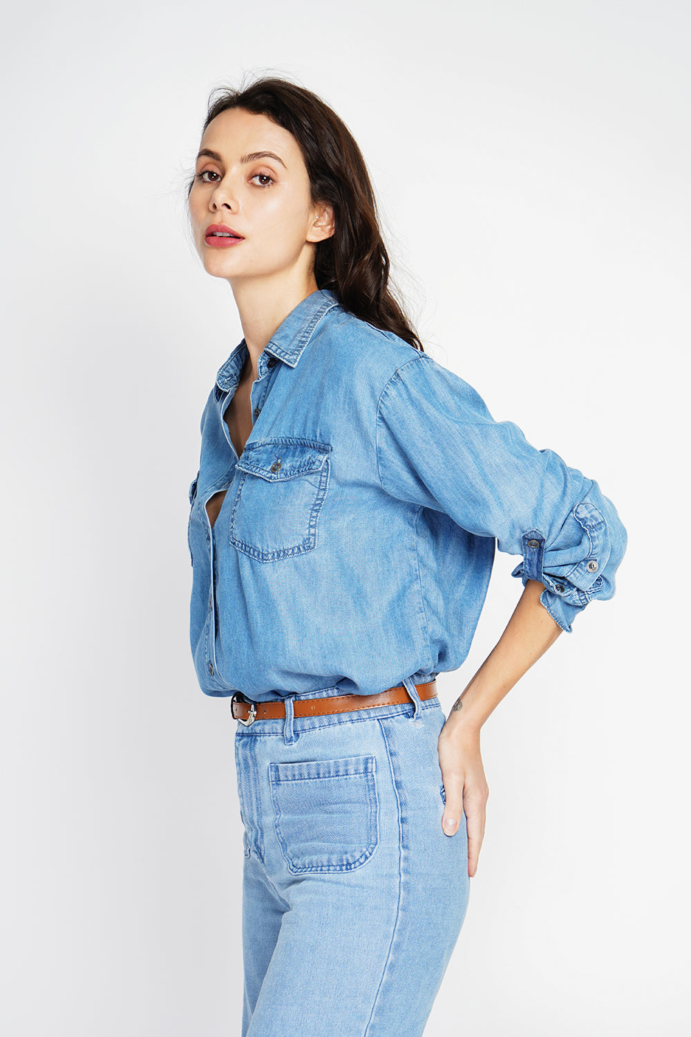 JEAN SHIRT WITH FRONT POCKETS