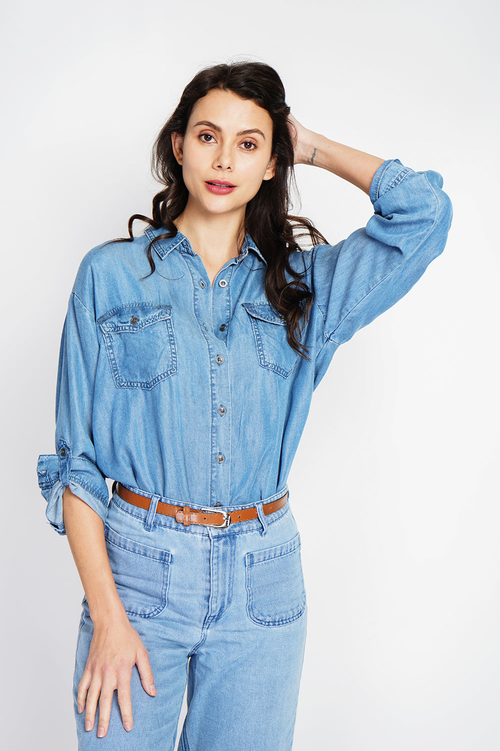 JEAN SHIRT WITH FRONT POCKETS
