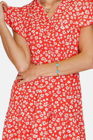 Short-sleeved midi dress with elastic waist