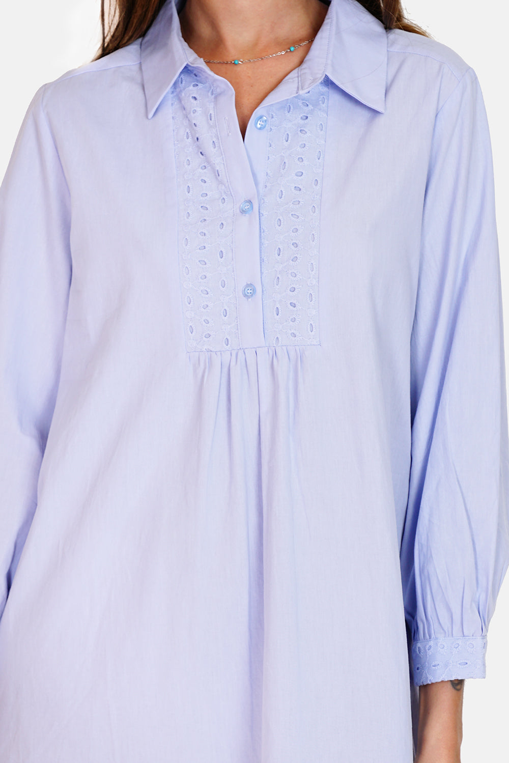 Flared shirt dress, English embroidery