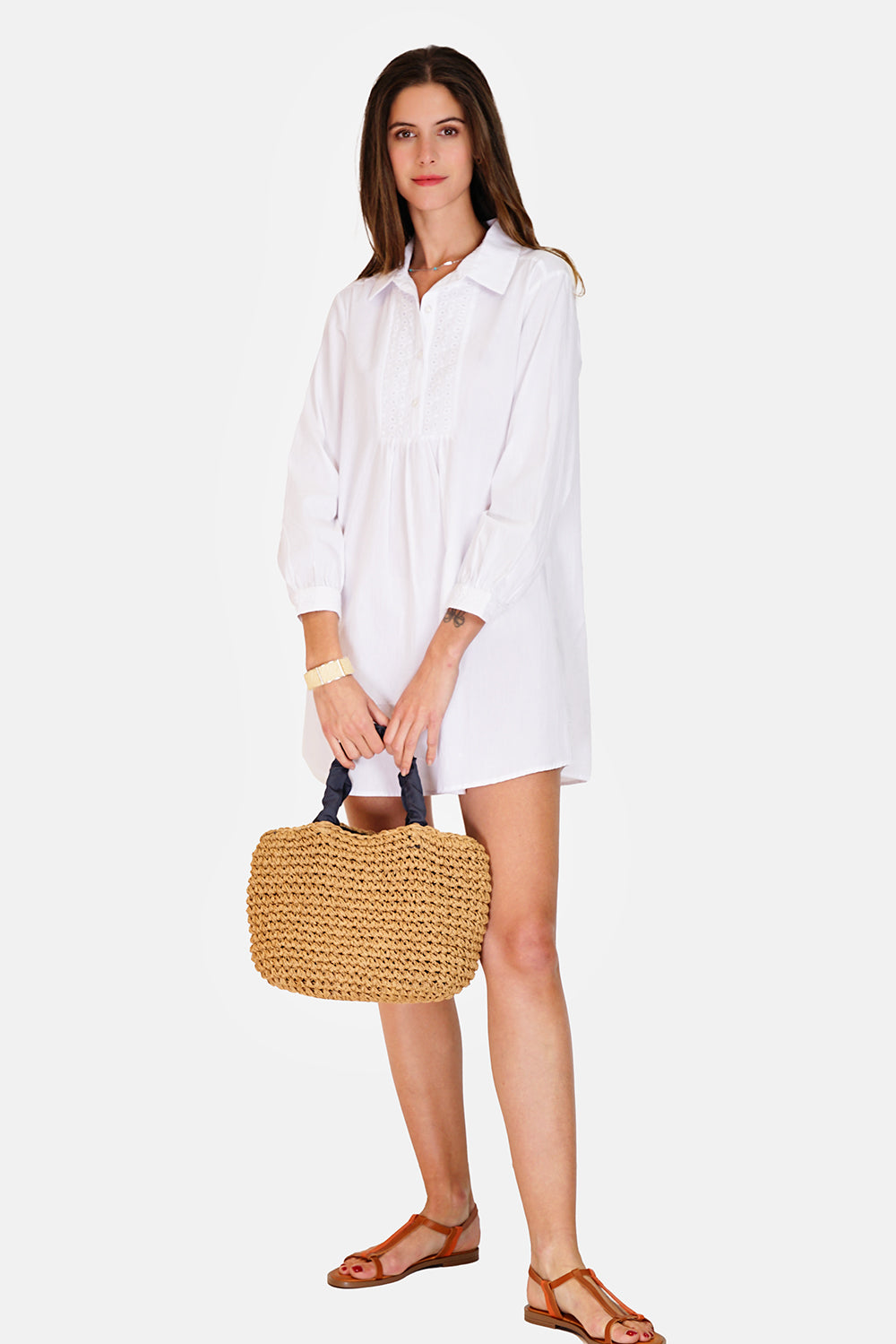 Flared shirt dress, English embroidery