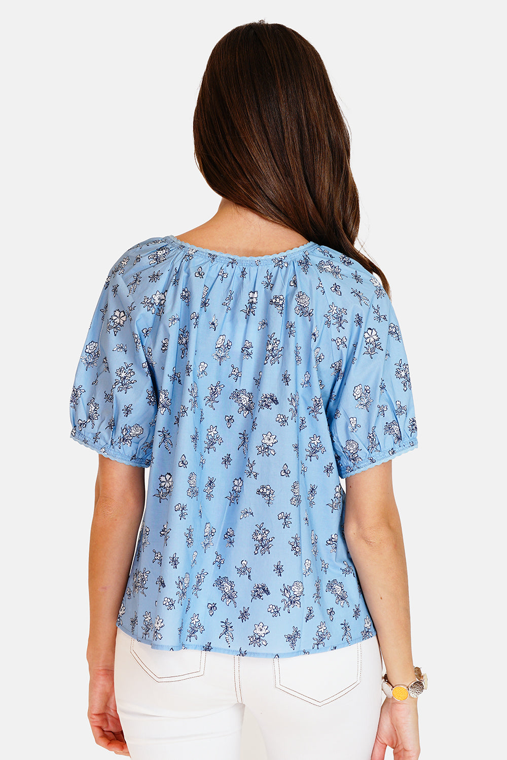 Blouse with embroidery at the edge of the collar, 3/4 sleeves in print