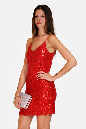 Short dress with thin straps in sequins