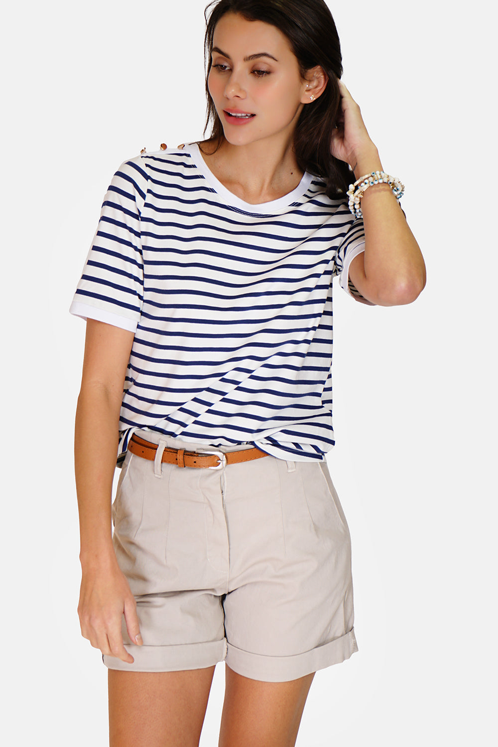 Sailor T-shirt with round neck, fancy buttons on the shoulders, short sleeves