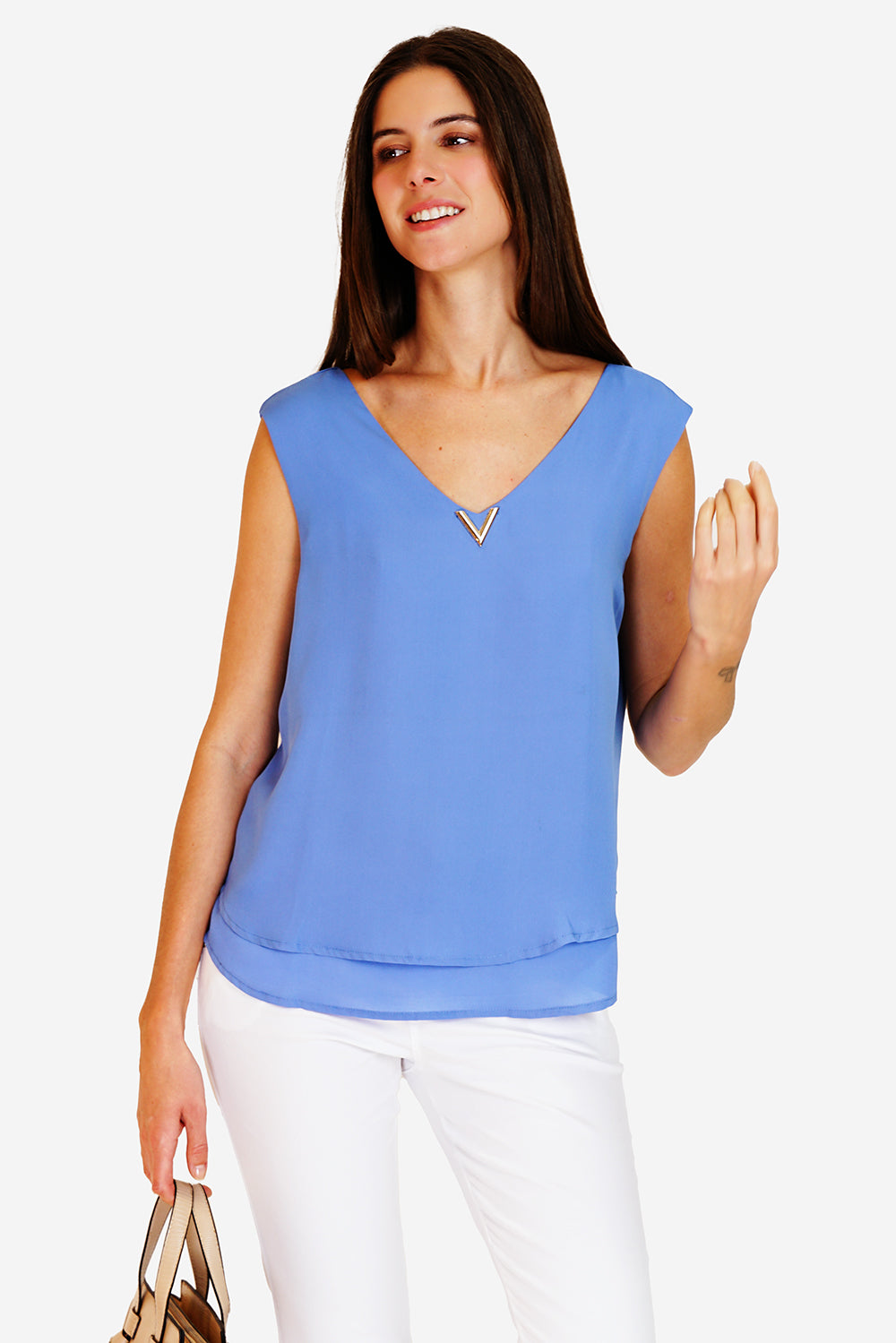 Top with lined sleeveless fancy front