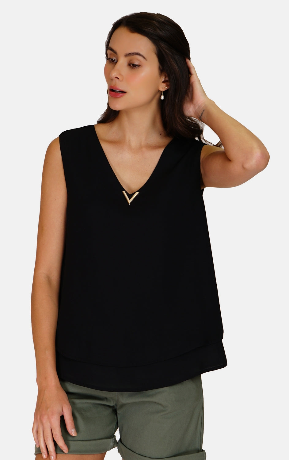Top with lined sleeveless fancy front