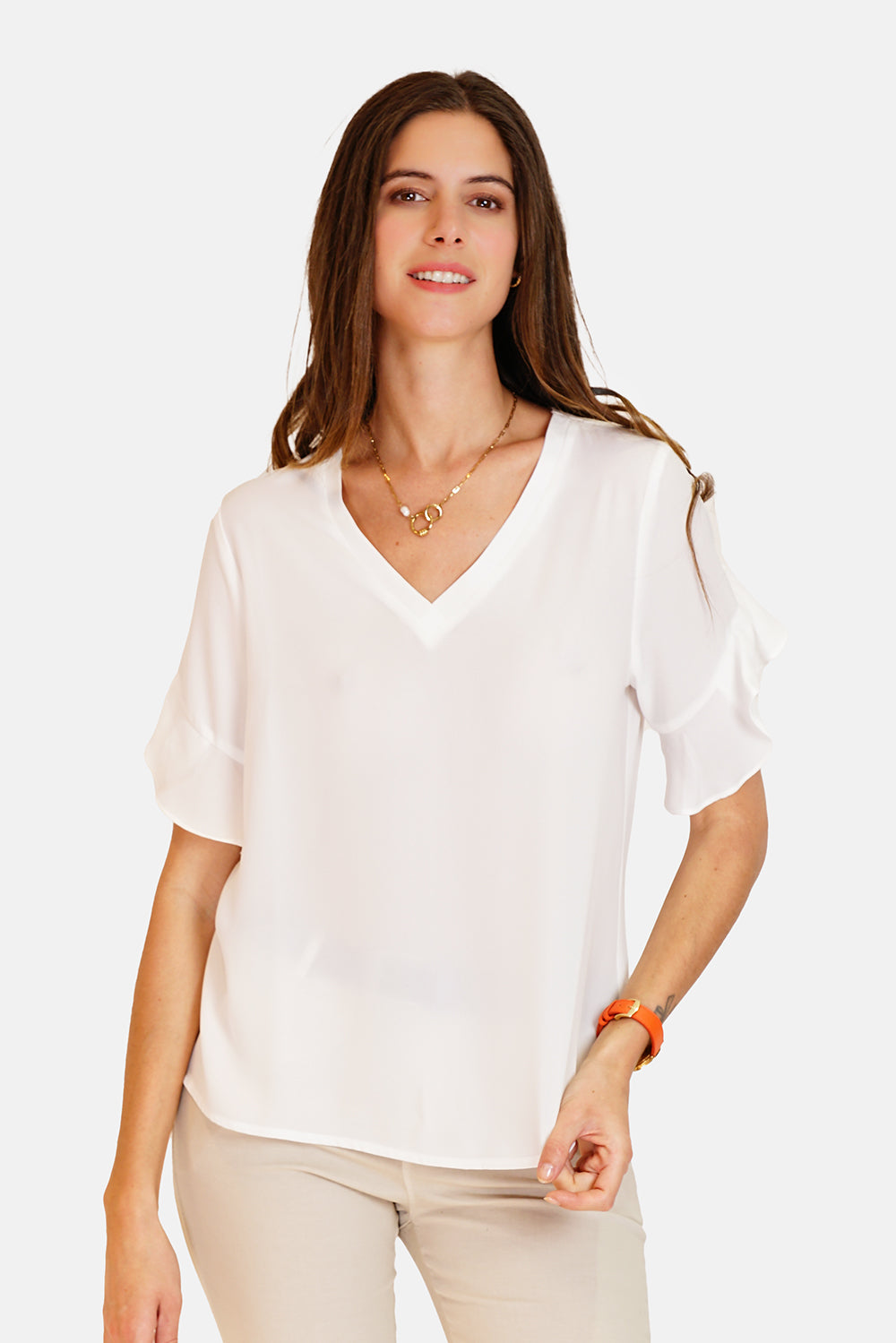 V-neck top with 3/4 sleeves