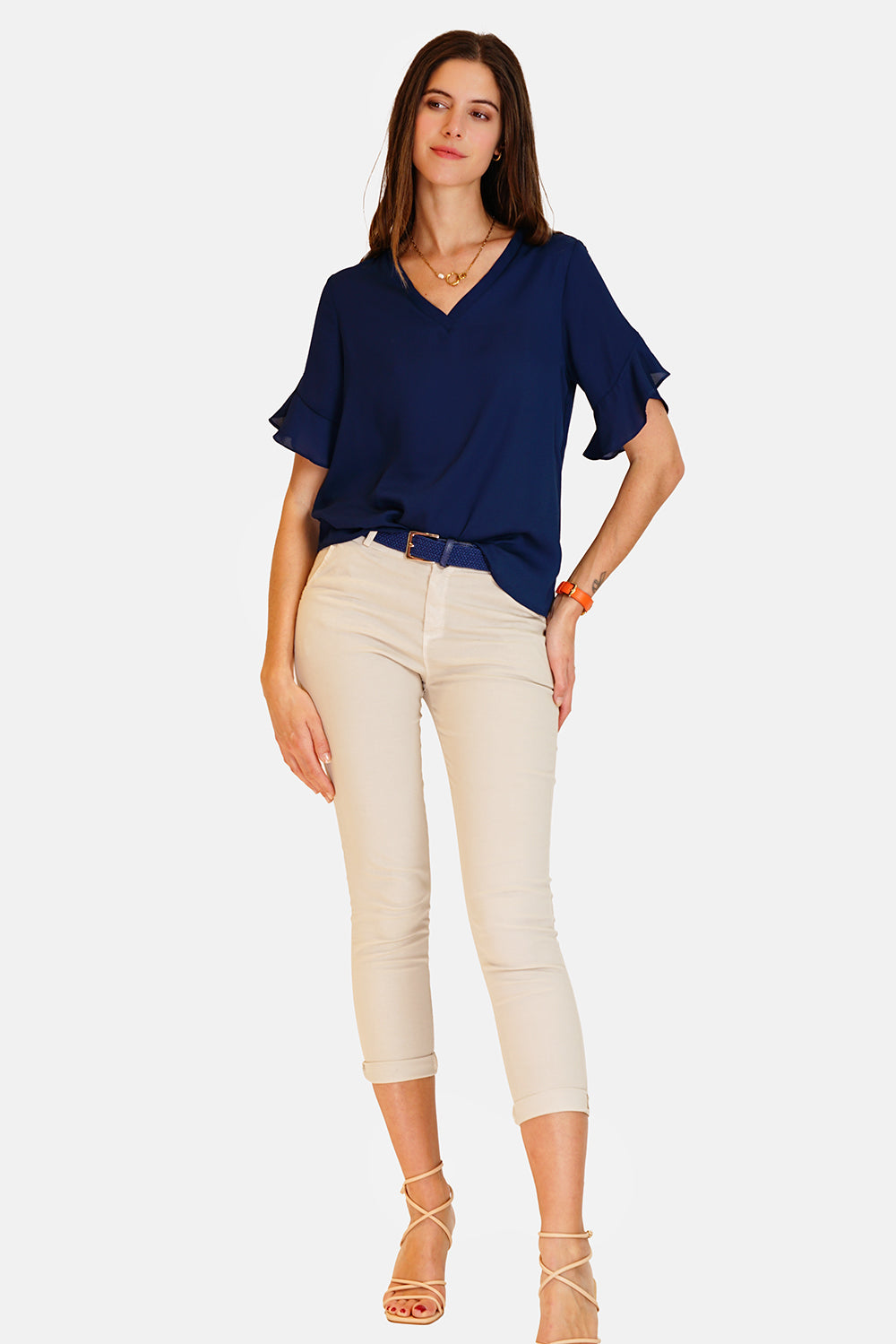 V-neck top with 3/4 sleeves