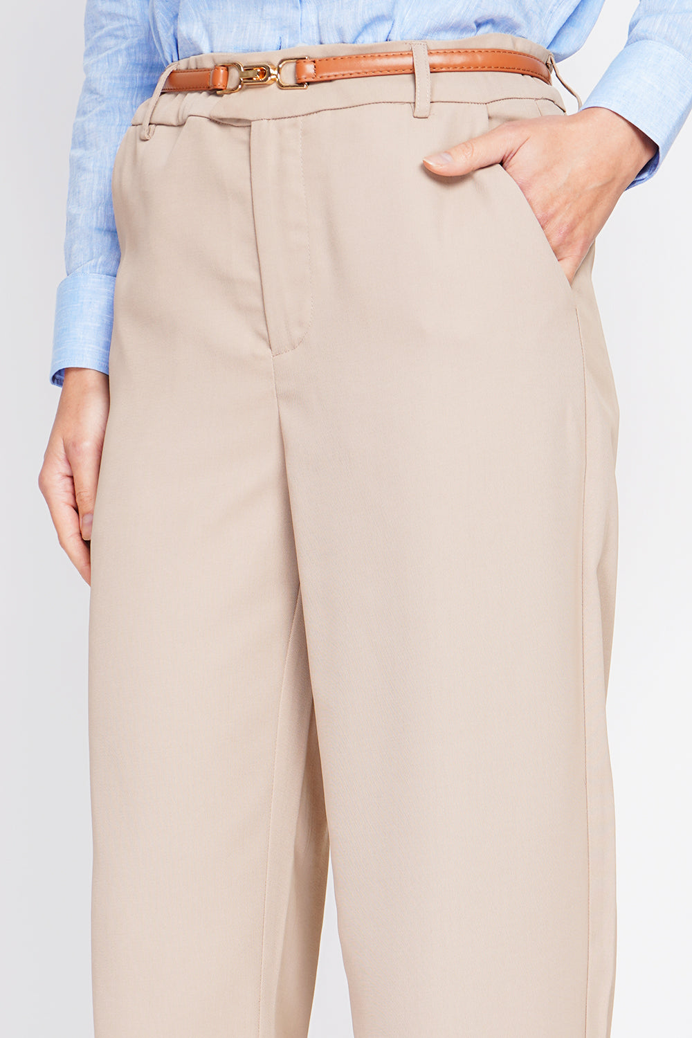 Mid-rise straight leg pants with pockets – Camel – Assuili