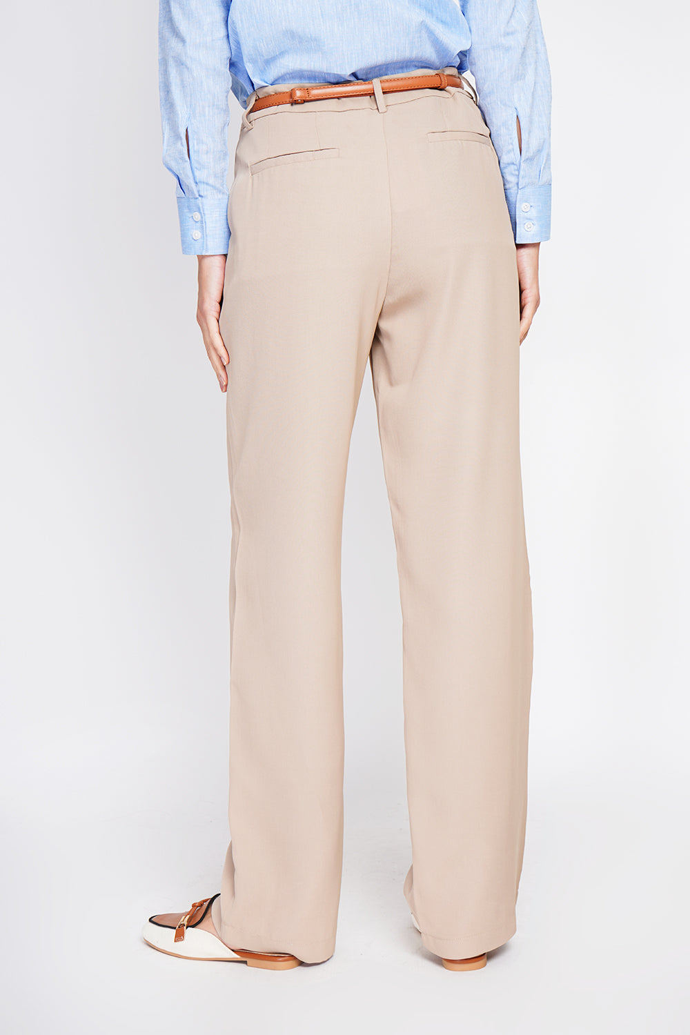 Mid-rise straight leg pants with pockets – Camel – Assuili