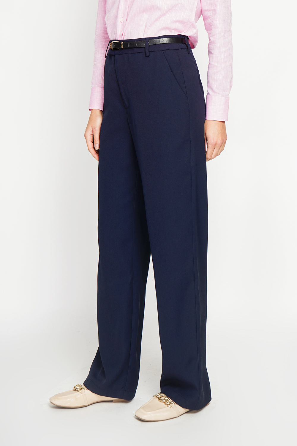 Mid-rise straight leg pants with pockets – Navy – Assuili