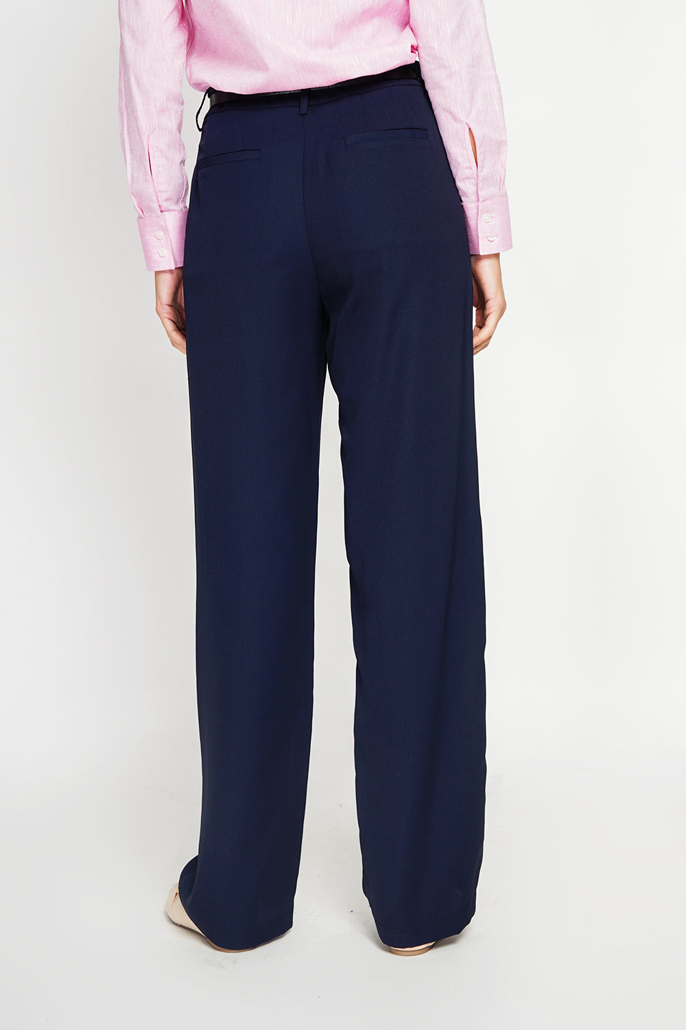 Mid-rise straight leg pants with pockets – Navy – Assuili