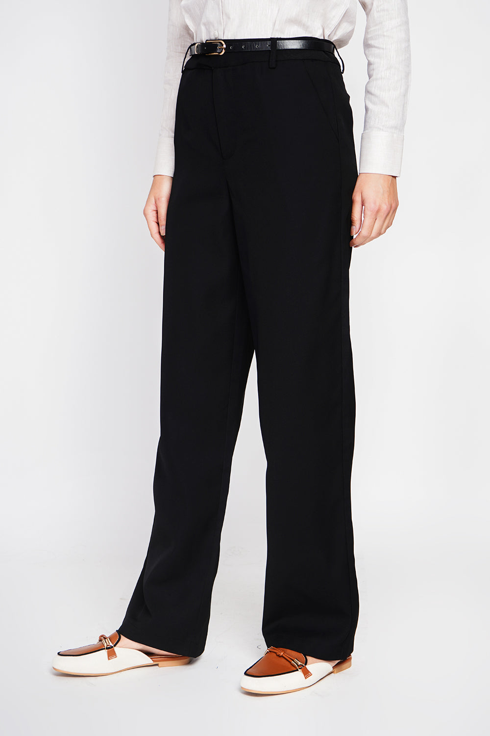 Mid-rise straight leg pants with pockets – Black – Assuili
