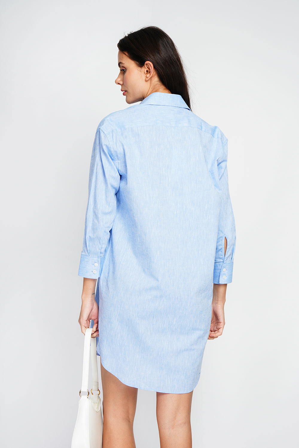 Robe chemise col classique coupe large – Bleu azur – Assuili