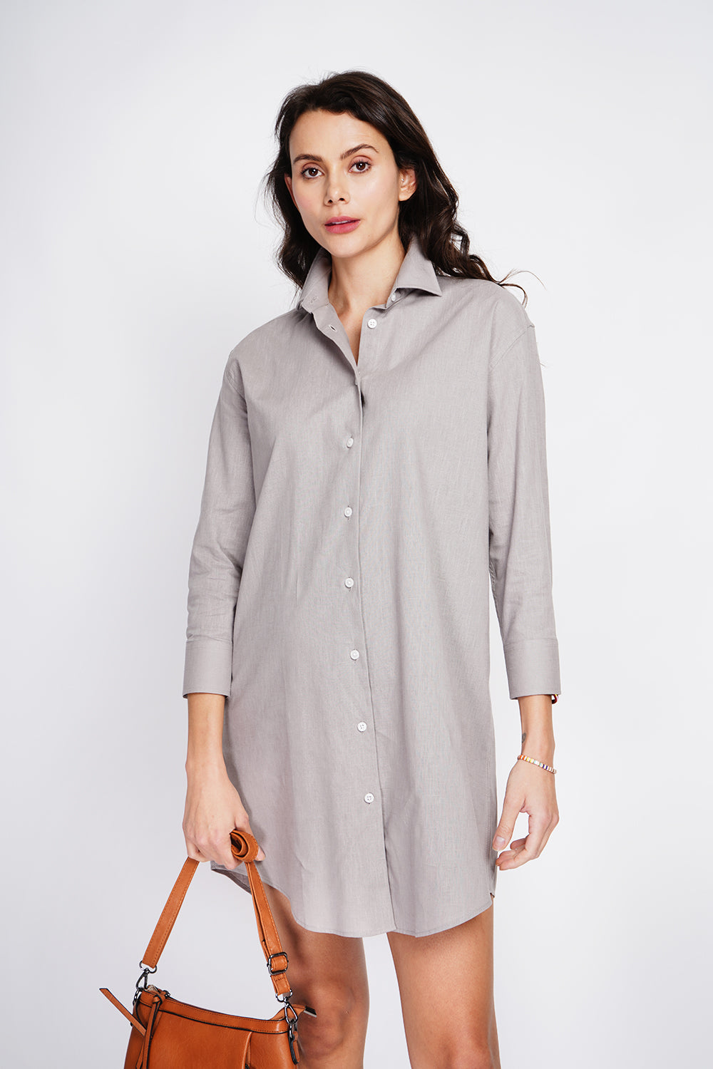 Classic collar shirt dress with wide cut – Brown – Assuili