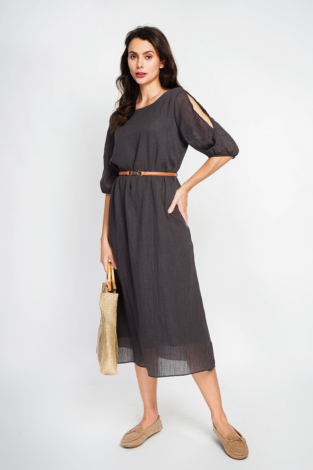 Robe longue manches 3/4 ouvertes – Noir – Assuili
