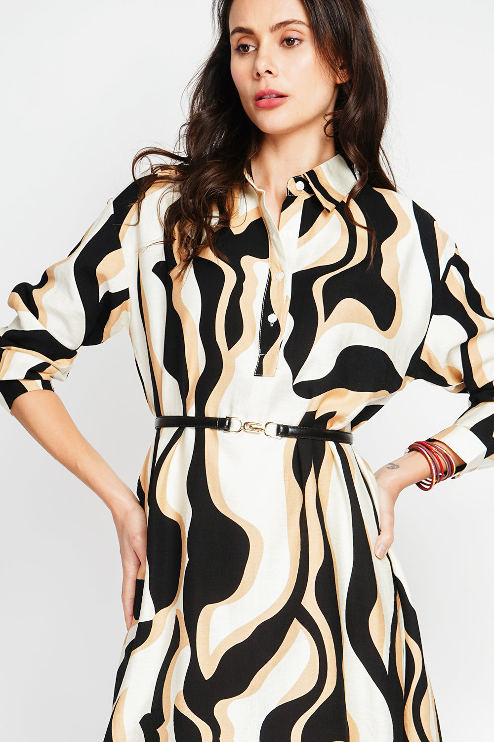 Long Sleeve Button Front Flared Shirt Dress AMX Clothing Long Sleeve Button Front Flared Shirt Dress AMX Clothing