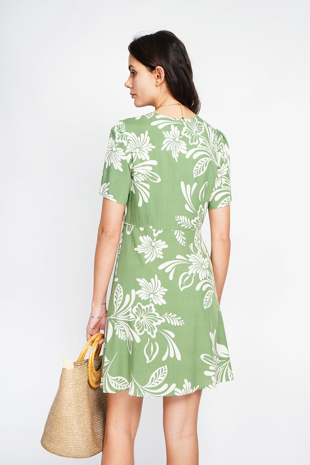 Robe midi boutonnée devant manches courtes – Vert menthe – Assuili