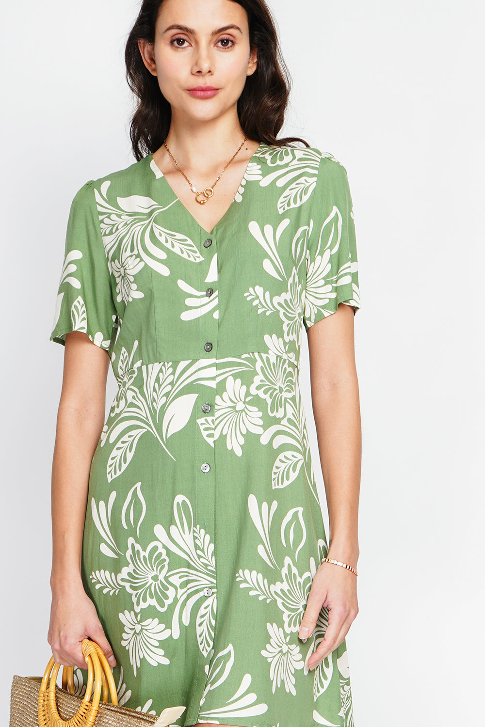 Robe midi boutonnée devant manches courtes – Vert menthe – Assuili