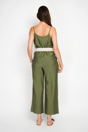 Front buttoned overalls with belt and side pockets