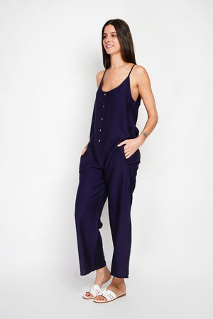 Front buttoned overalls with belt and side pockets