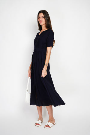 V-neck midi dress with 3/4 sleeves