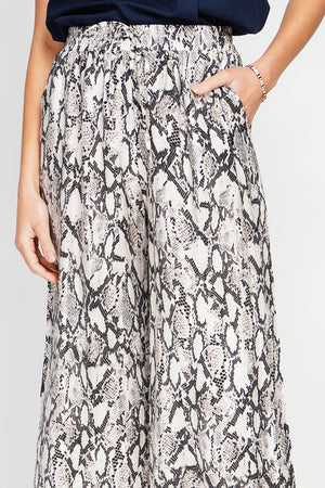 Snakeskin Print High Waisted Drawstring Pants with Pockets