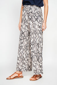 Snakeskin Print High Waisted Drawstring Pants with Pockets