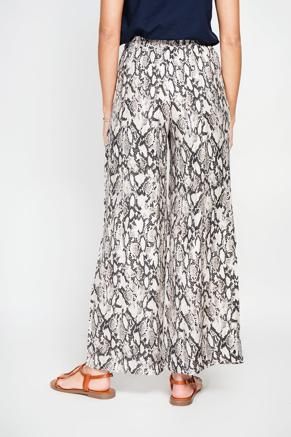 Snakeskin Print High Waisted Drawstring Pants with Pockets