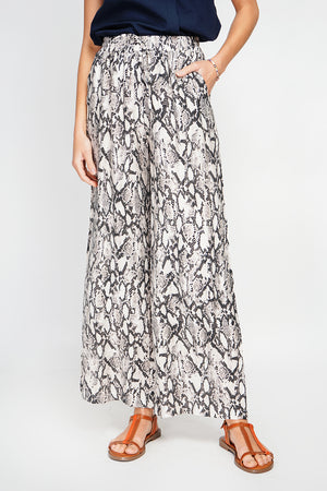 Snakeskin Print High Waisted Drawstring Pants with Pockets