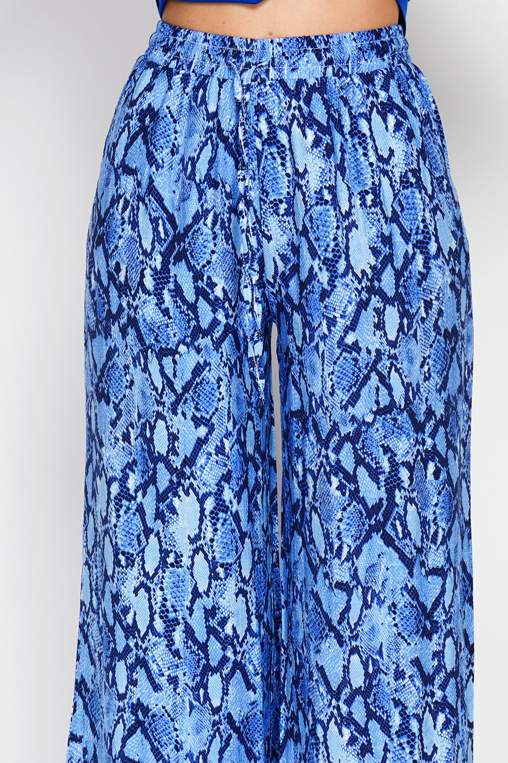 Snakeskin Print High Waisted Drawstring Pants with Pockets