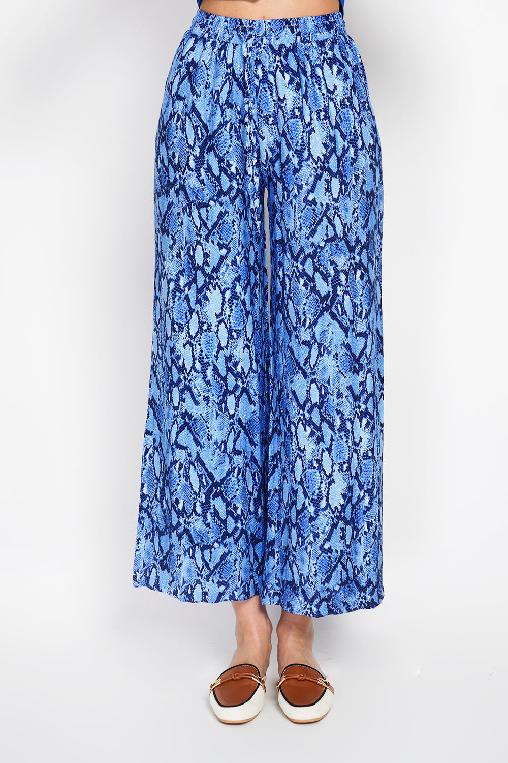 Snakeskin Print High Waisted Drawstring Pants with Pockets