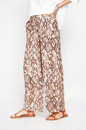 Snakeskin Print High Waisted Drawstring Pants with Pockets