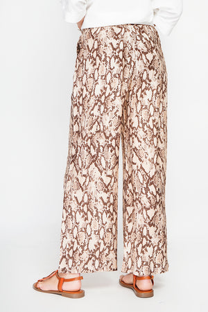 Snakeskin Print High Waisted Drawstring Pants with Pockets