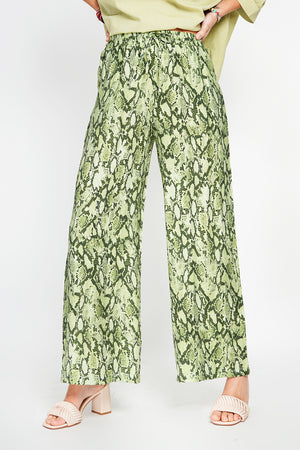 Snakeskin Print High Waisted Drawstring Pants with Pockets