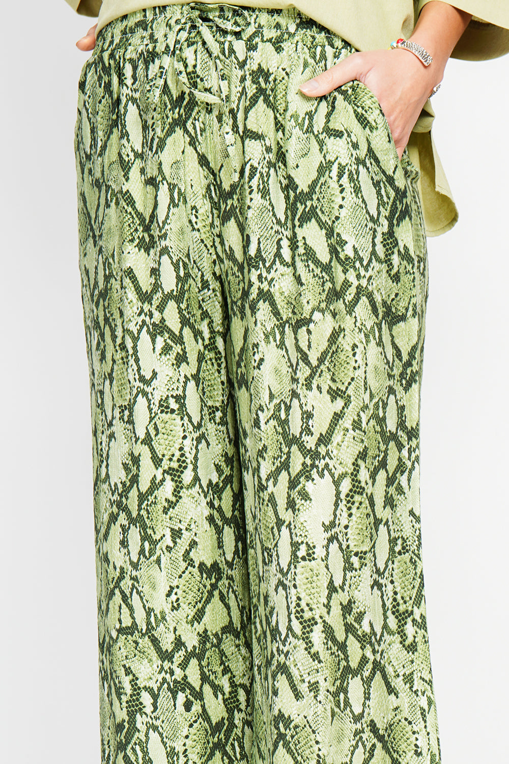 Snakeskin Print High Waisted Drawstring Pants with Pockets