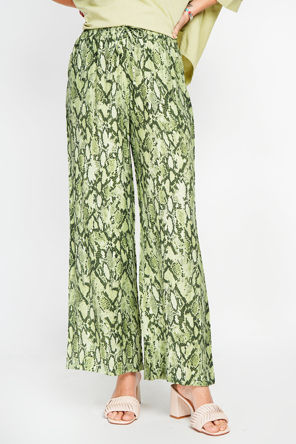 Snakeskin Print High Waisted Drawstring Pants with Pockets