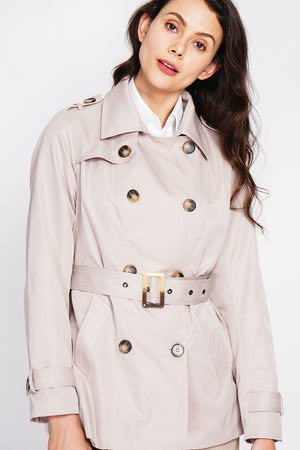 Mid-length trench coat with belt and long sleeves