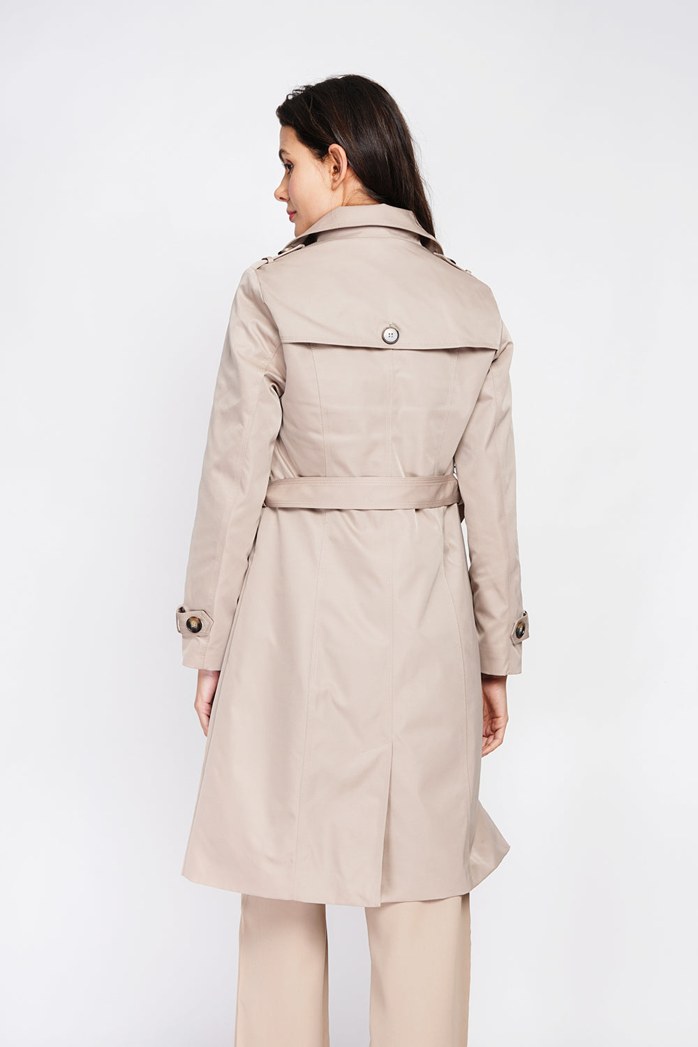 Long trench coat with belt and long sleeves – Camel – Assuili