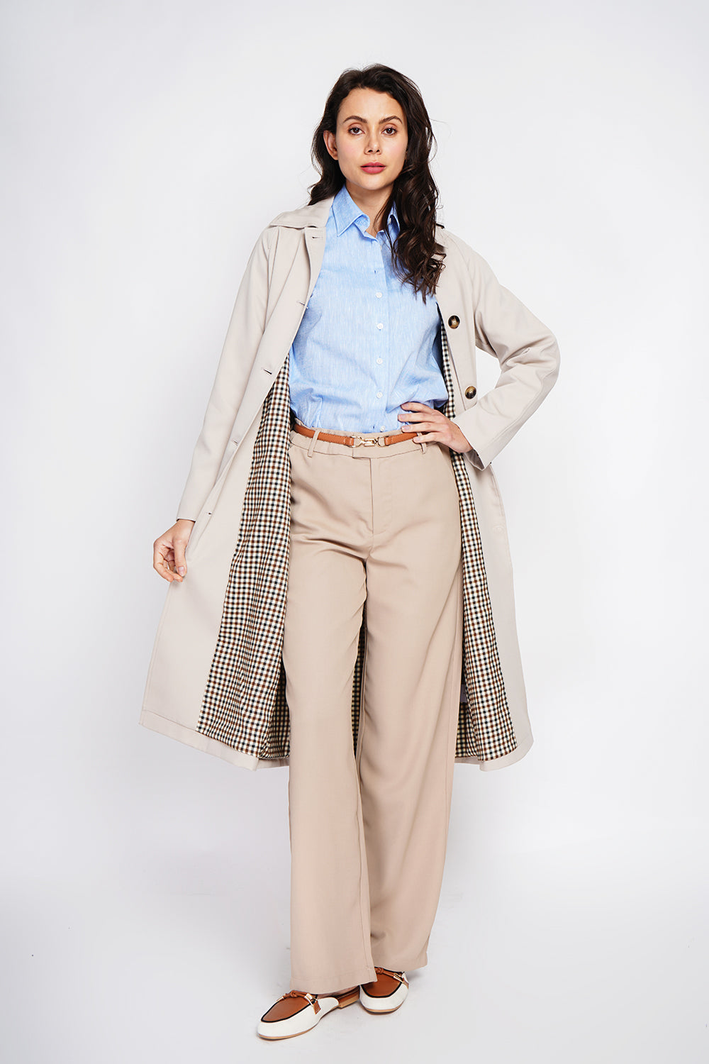 Trench oversize doublure à carreaux – Beige – Assuili