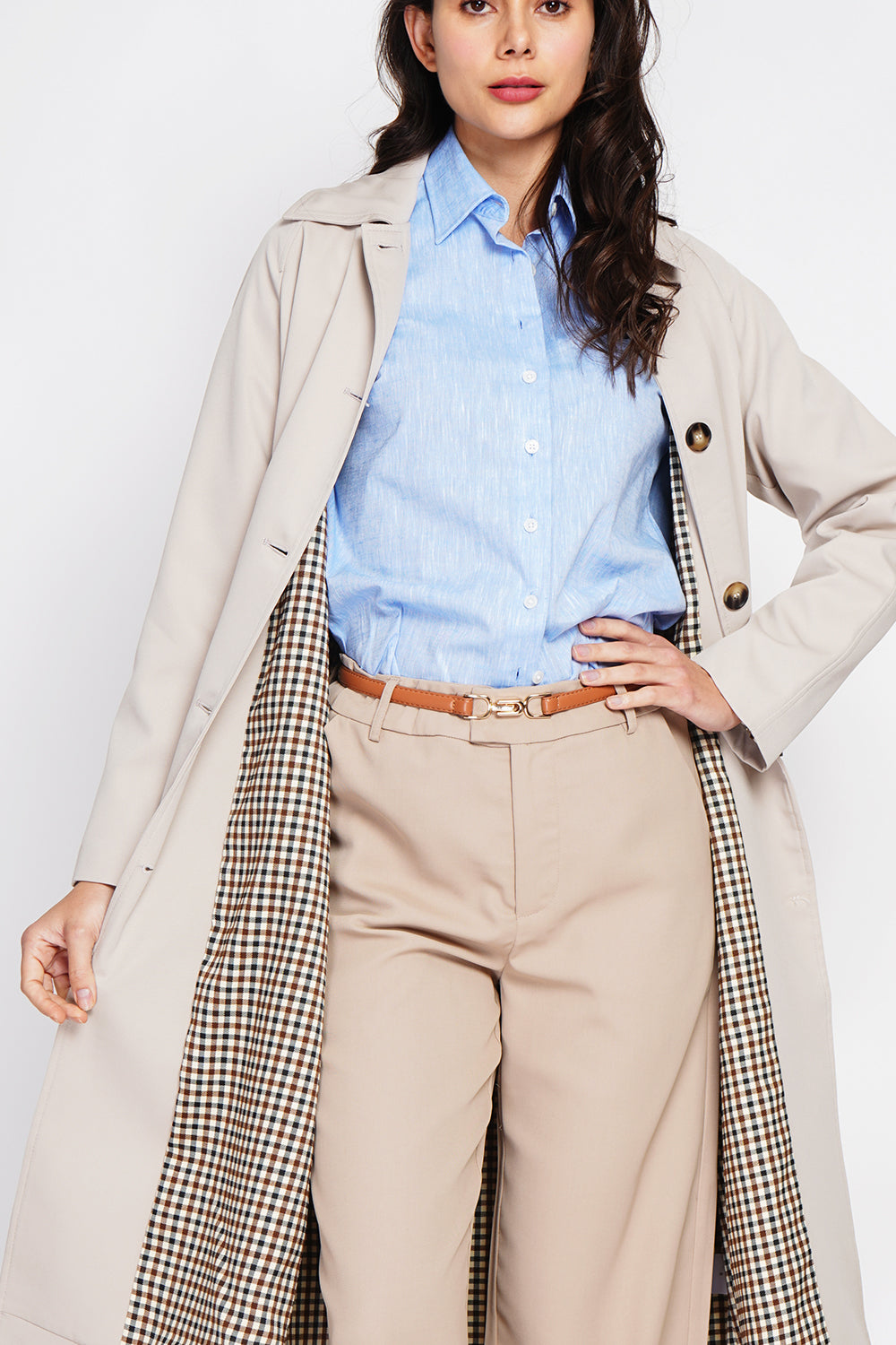 Oversized trench coat with checked lining