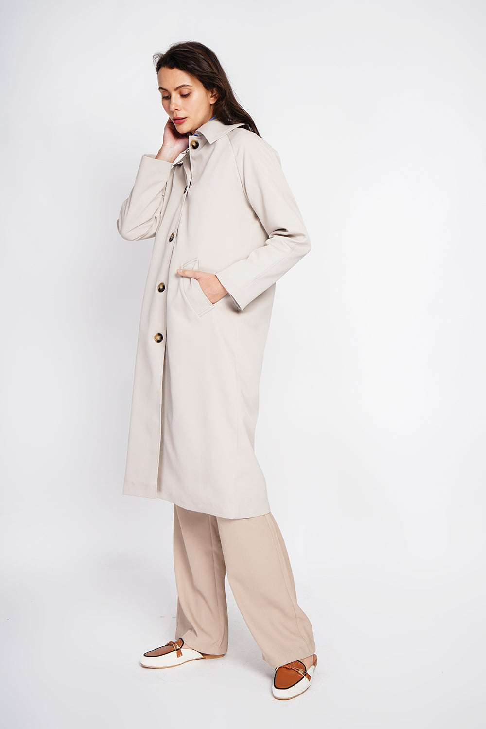 Trench oversize doublure à carreaux – Beige – Assuili