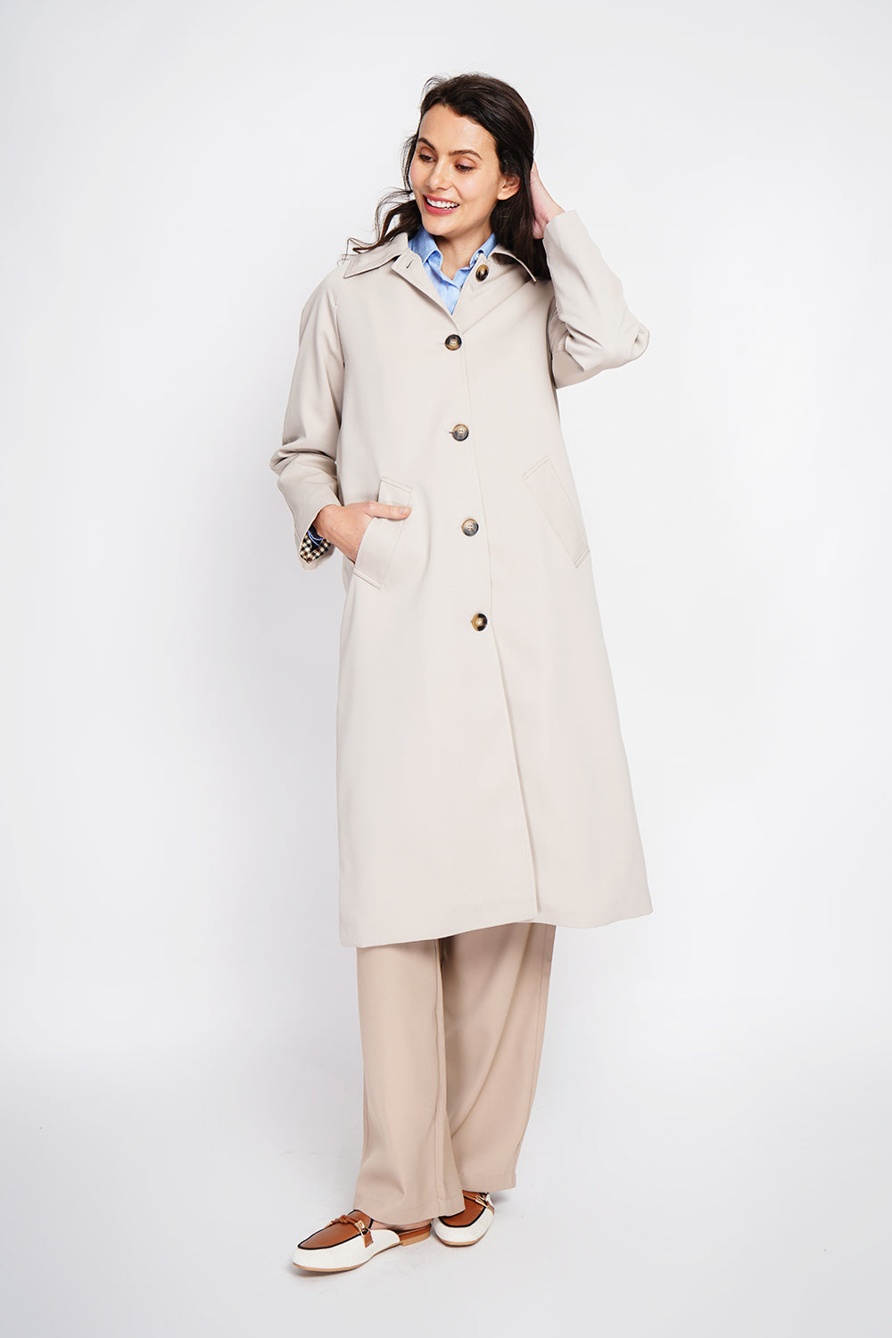 Trench oversize doublure à carreaux – Beige – Assuili