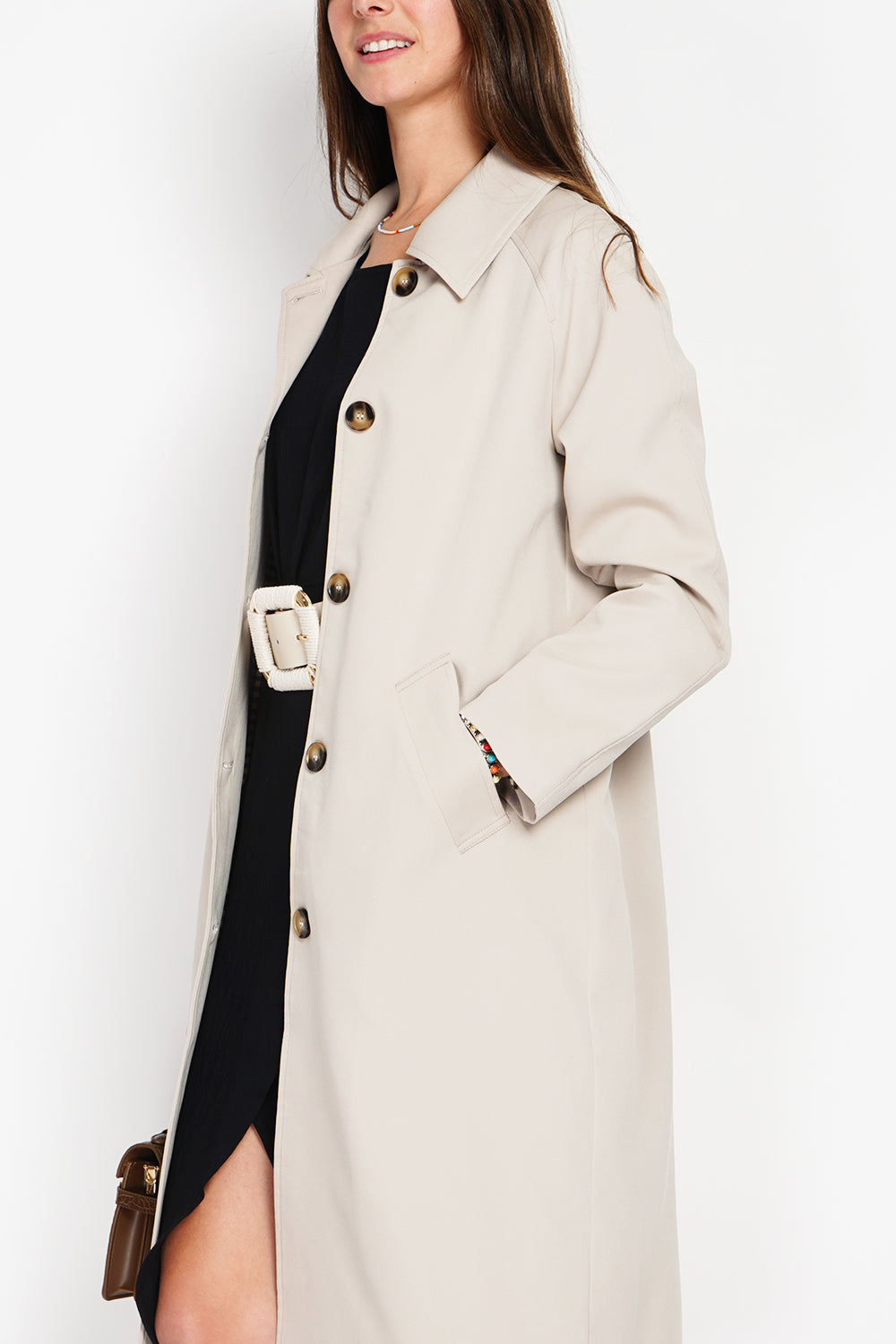 Trench oversize doublure à carreaux – Beige – Assuili