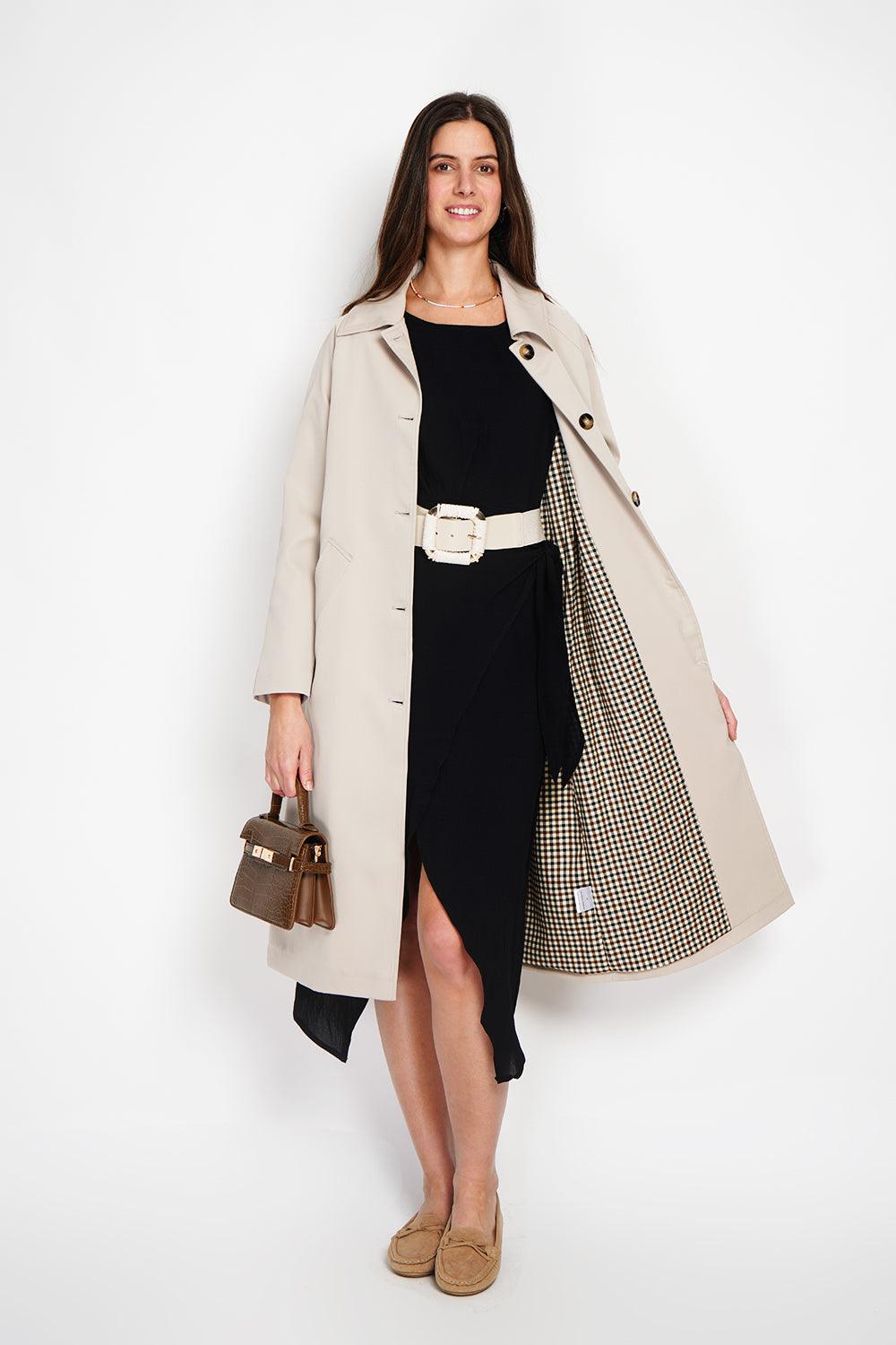 Trench oversize doublure à carreaux – Beige – Assuili