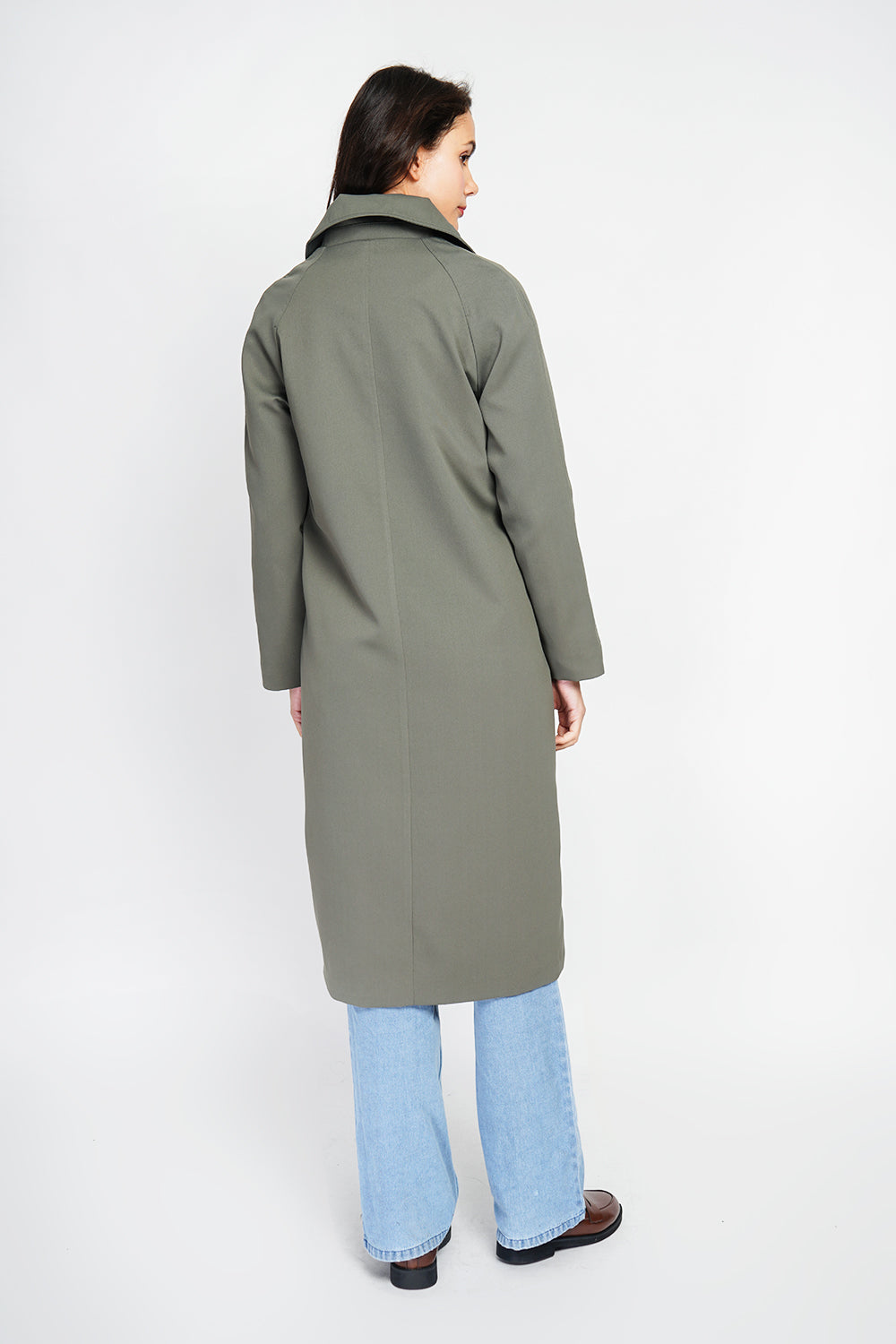 Oversized trench coat with checked lining – Light Khaki – Assuili