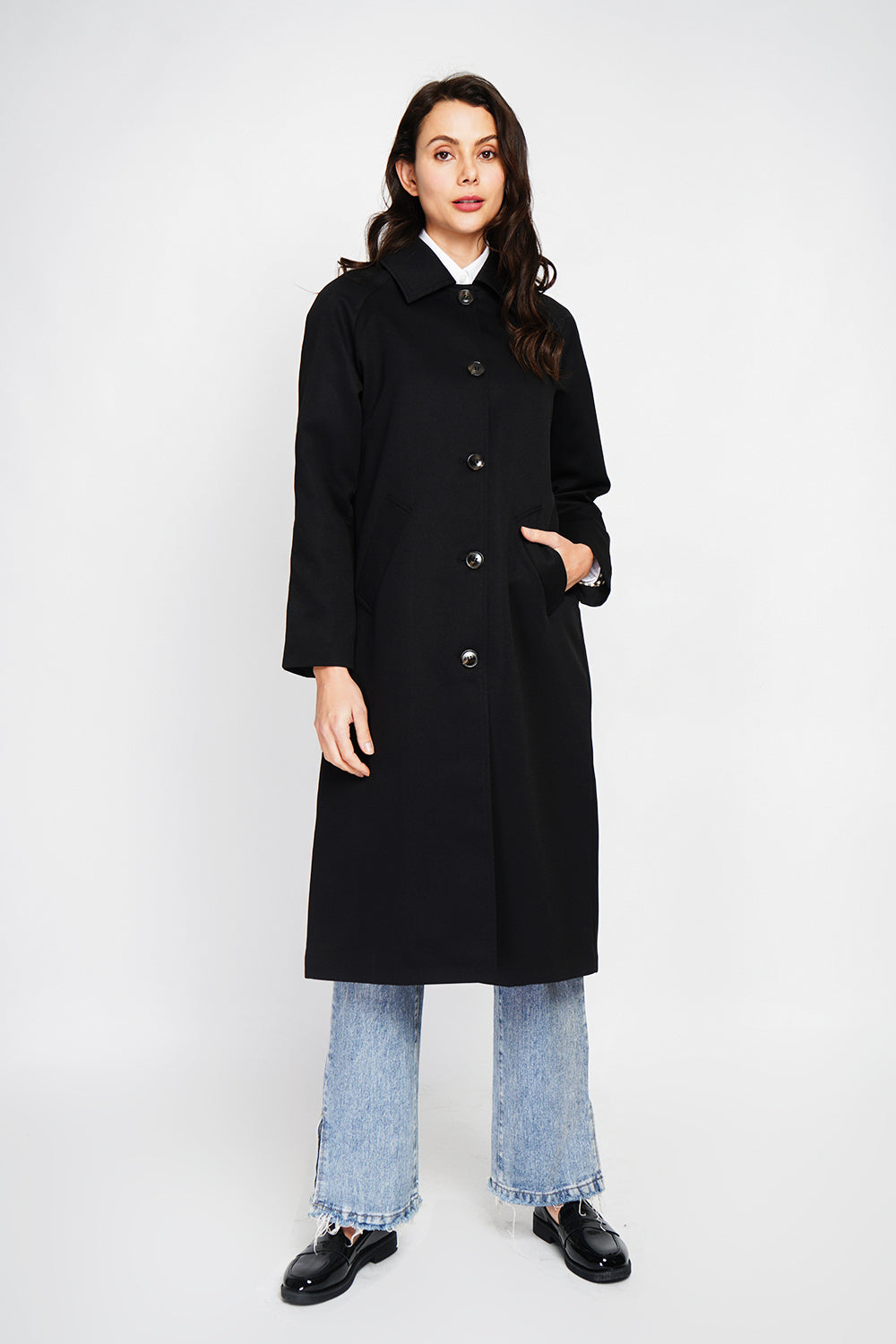 Oversized trench coat with checked lining