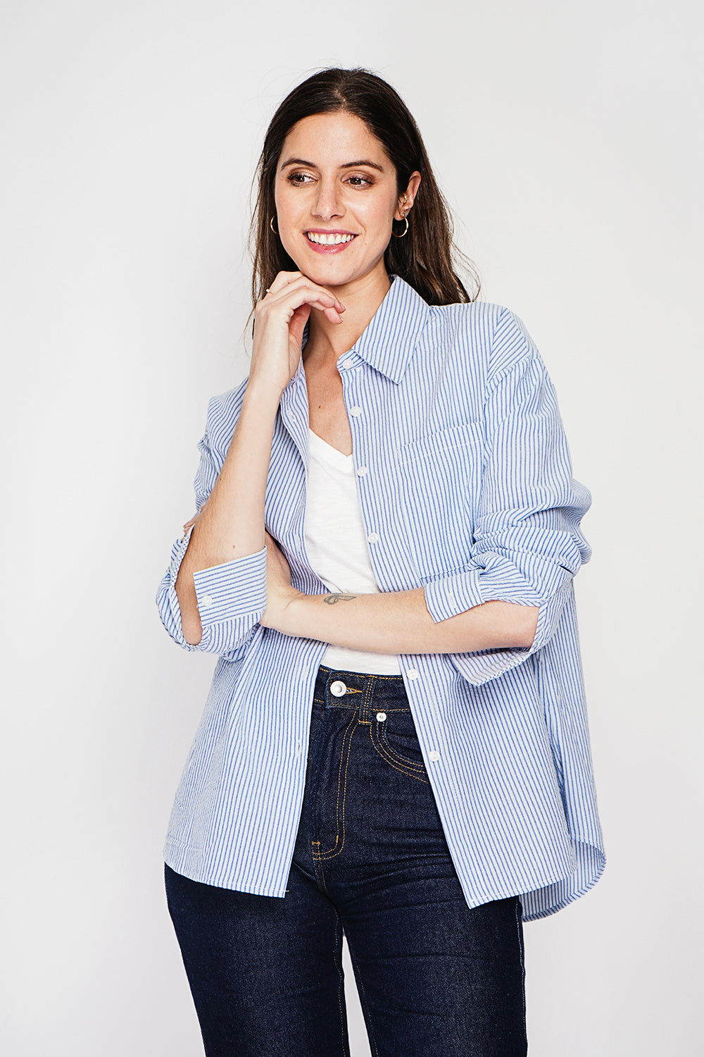 Oversized fit shirt with long sleeves and chest pocket – Navy – Assuili