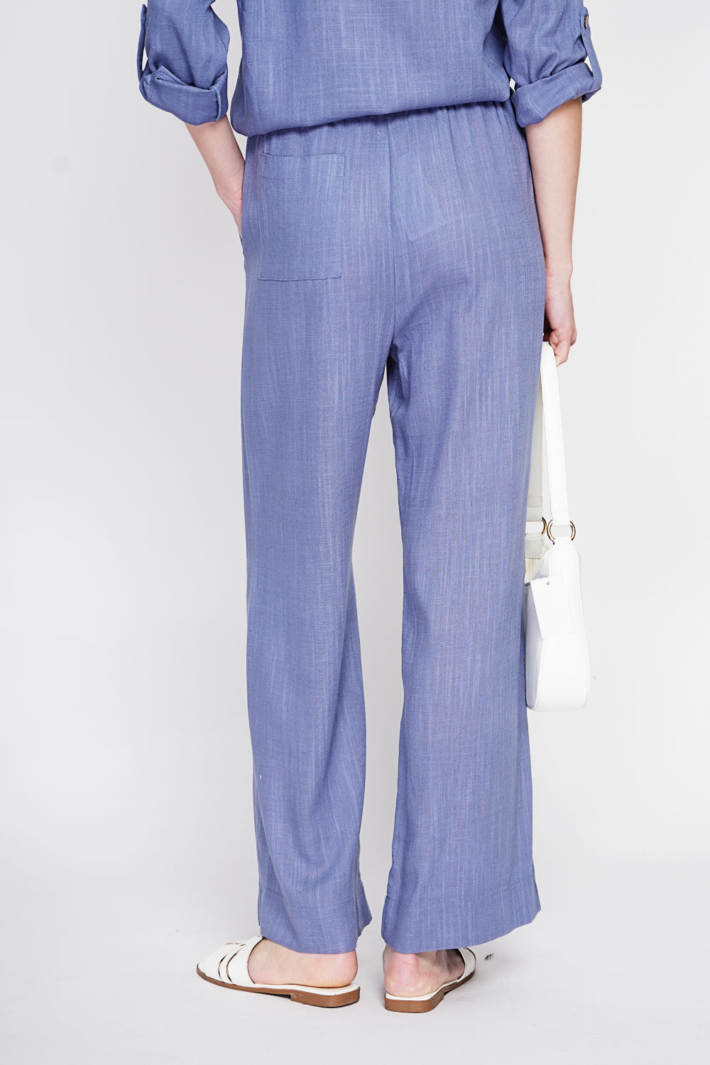 Pantalon large taille élastiquée poches arrière – Bleu jean – Assuili